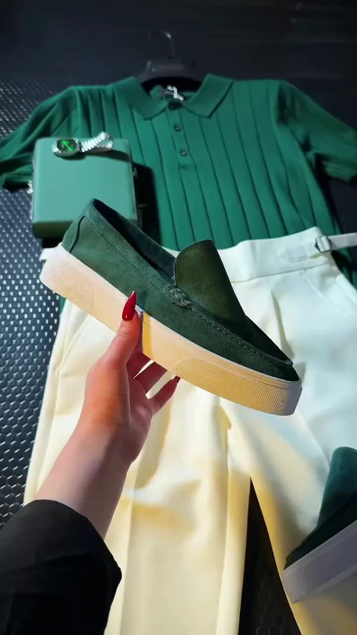 Green Polo with White Trousers Set