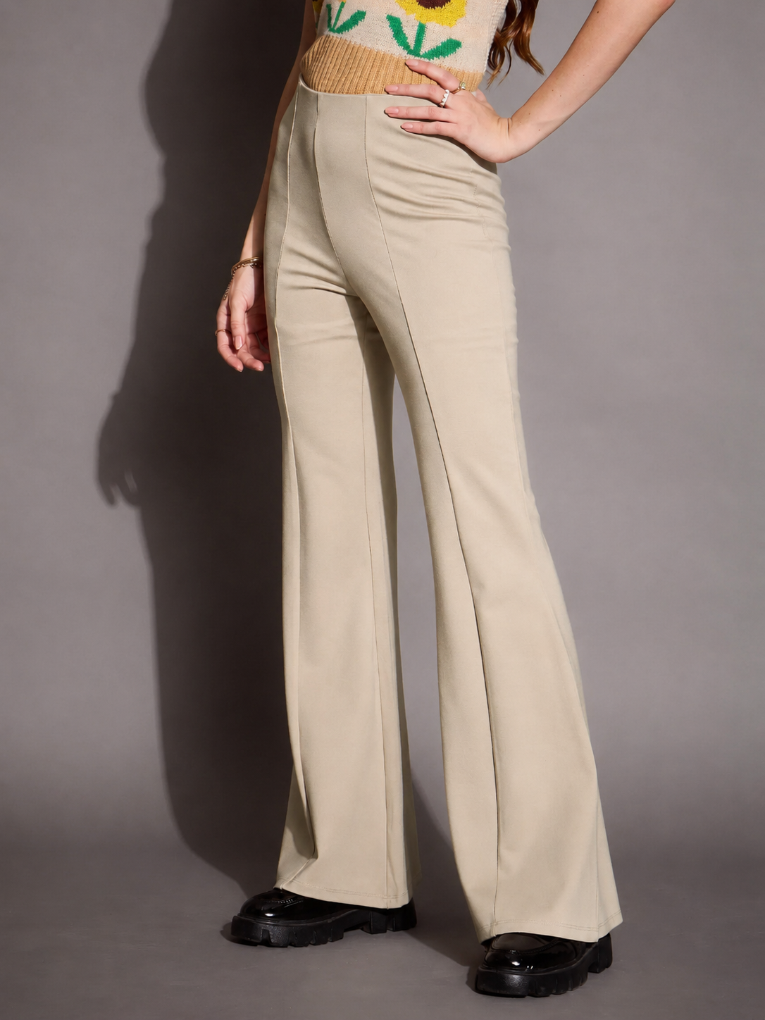 Cream Bootcut Pants