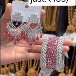 Mint Stone Jewelry Set (Earrings & Bangles)